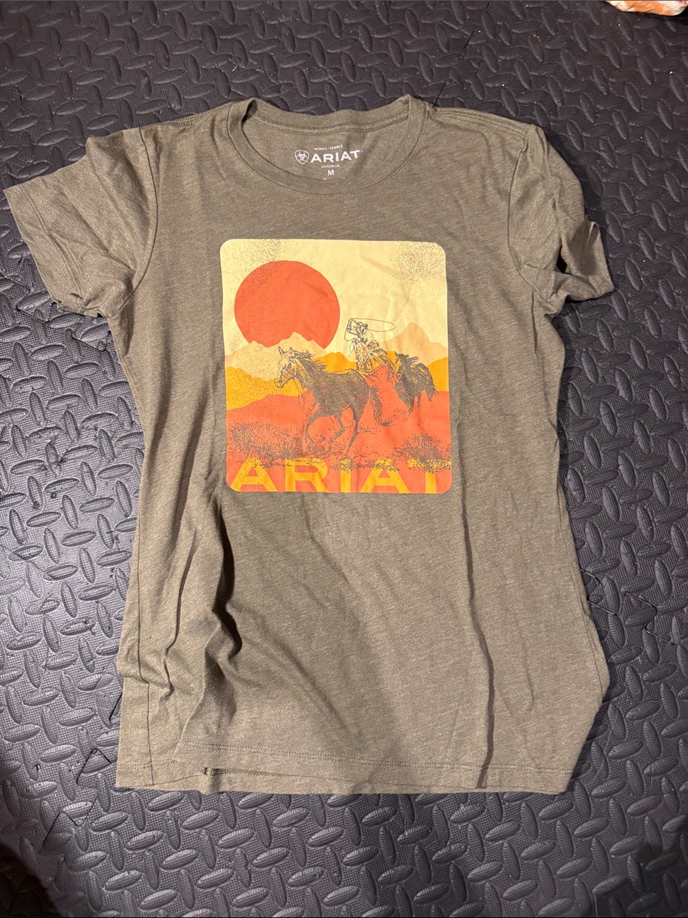 Ariat Olive Green Tee with Sunset Horse Graphic